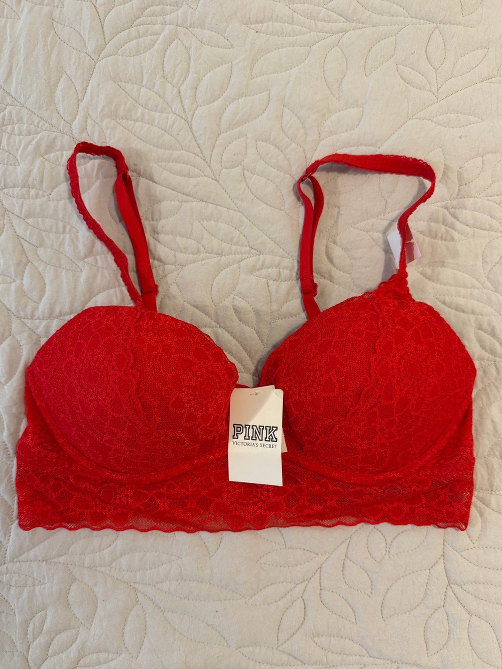 PINK Victoria's Secret Vibrant Red Lace Push-Up Bralette